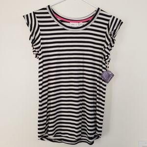 NWT Black Cream Ruffle Striped Tee, Janet Chung S